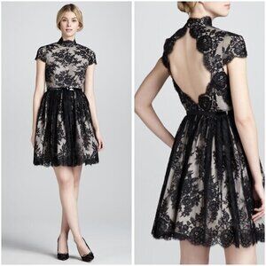 Alice + Olivia Jayna Lace Open Back Dress in Black